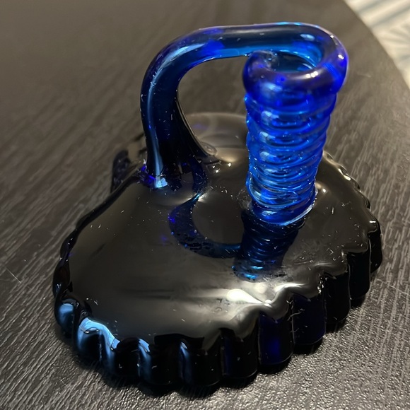 Vintage Art Glass Cobalt Blue Heart Shaped Pen Holder - Picture 2 of 10